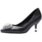Oasap Pointed Toe Solid Color Faux Diamonds Decoration Heels