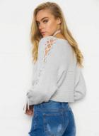 Oasap Long Sleeve Lace-up Solid Knit Sweater