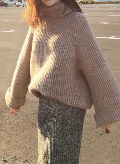 Oasap Fashion Loose Fit High Neck Knit Sweater
