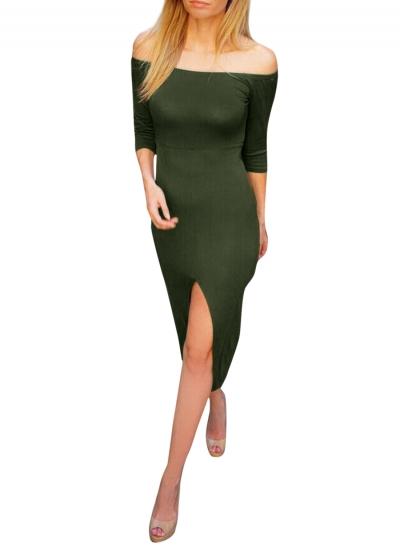 Oasap Women's Slash Neck Off Shoulder Front Slit Bodycon Dress