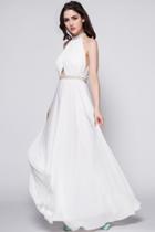 Oasap Chic Backless Solid Color Sleeveless Chiffon Maxi Dress