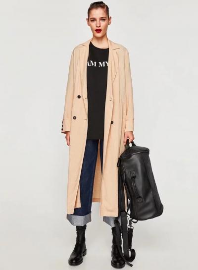 Oasap Turn Down Collar Long Sleeve Button Down Coat