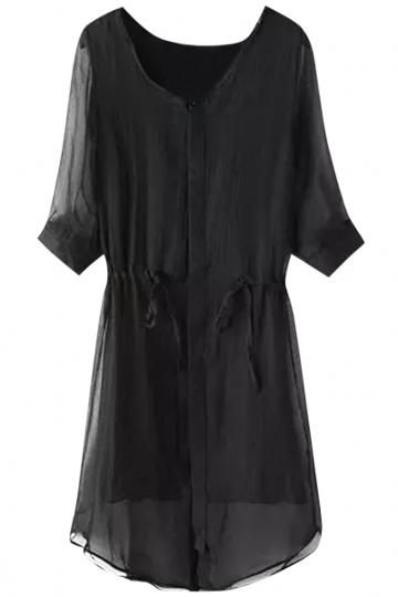 Oasap Elegant Button Up Drawstring Waist Dress