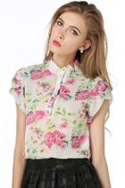 Oasap Sweet Stand Collar Floral Blouse