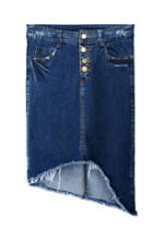 Oasap Irregular Hem Raw Edge Denim Skirt