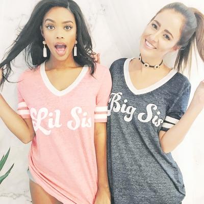 Oasap Casual V Neck Short Sleeve Stripe Letter Printed Tee
