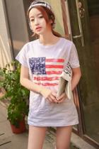 Oasap Vintage American Flag Print Loose Fit Knit Tee