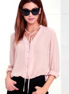 Oasap V Neck Long Sleeve Solid Color Button Down Blouse