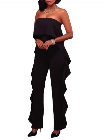 Oasap Solid Delicate Ruffle Trim Strapless Jumpsuit