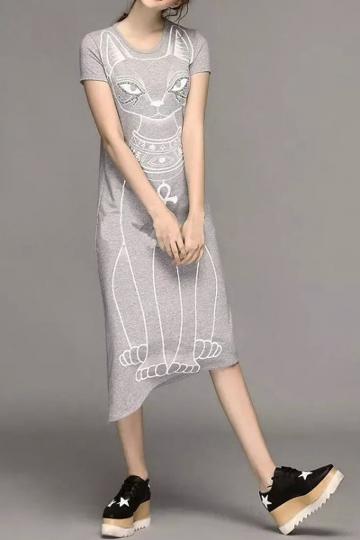 Oasap Whim Cat Irregular Asymmetric Straightline Dress