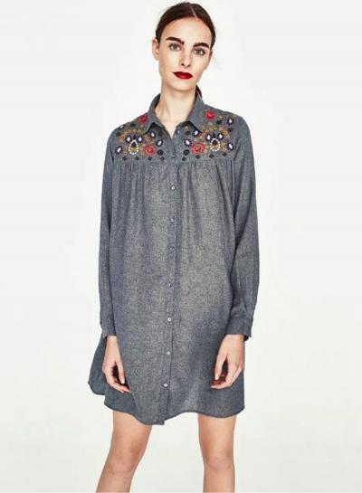 Oasap Floral Embroidered Button Down Long Shirt