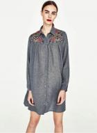 Oasap Floral Embroidered Button Down Long Shirt