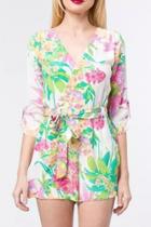 Oasap Fabulous Floral Print White Rompers