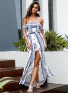 Oasap Off Shoulder High Slit Boho Maxi Dress
