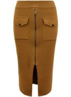 Oasap Women's Solid Color Slit Zip Front Bodycon Skirt