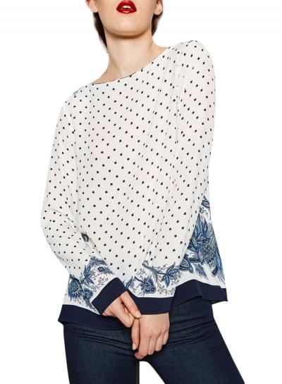 Oasap Women's Fashion Long Sleeve Side Slit Print Blouse