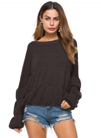 Oasap Fashion Solid Puff Sleeve Loose Fit Tee