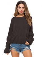Oasap Fashion Solid Puff Sleeve Loose Fit Tee
