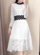 Oasap Round Neck Color Block Lace Day Dress