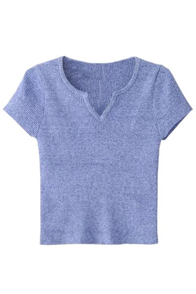 Oasap V Neck Slim Fit Ribbed Knit Crop Top