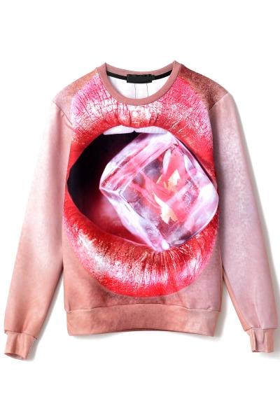 Oasap Sexy Lips-print Sweatshirts