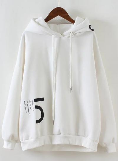 Oasap Fashion Letter Print Loose Hoodie Sweatshirt