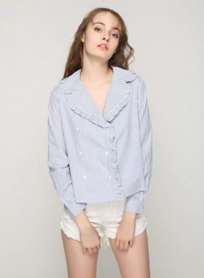 Oasap Preppy Style Flounce Collar Striped Shirt