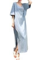 Oasap Women Oversized Loose Fit Round Neck Side Slit Maxi Dress