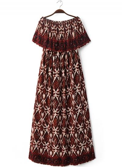 Oasap Women's Boho Slash Neck Off Shoulder Print Maxi Dress