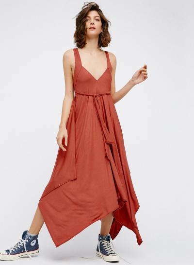 Oasap Spaghetti Strap Backless Solid Color Irregular Dress