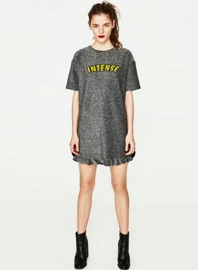 Oasap Round Neck Letter Appliques Dress