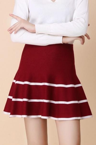 Oasap Striped High Waist Slim Fit A-line Skirt