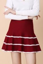 Oasap Striped High Waist Slim Fit A-line Skirt