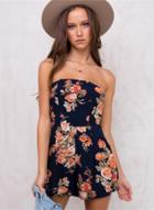 Oasap Casual Strapless Sleeveless Floral Romper