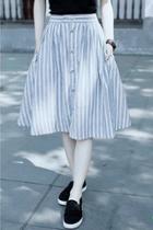 Oasap Sweet Summer Stripe Print Flare Pleated Midi Skirt
