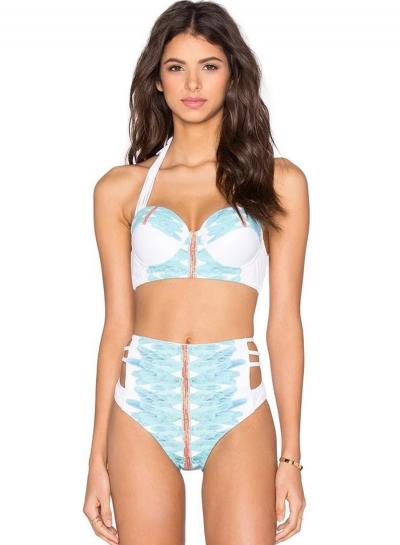 Oasap Stylish Halter Neck High Waist Bikini Swimwear