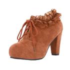 Oasap Lace Trimming Block Heels Lace Up Boots