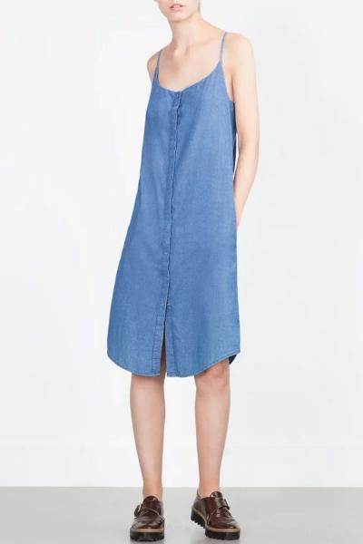 Oasap Casual Solid Spaghetti Strap Denim Dress