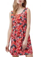 Oasap Women Floral Print Cut-out Back Sleeveless Trapeze Dress