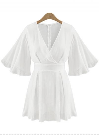 Oasap V Neck Flare Sleeve A-line Chiffon Dress
