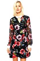 Oasap Glamorous Floral Collared Mini Dress