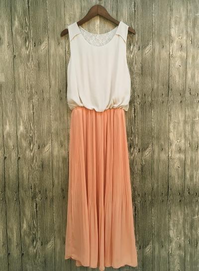 Oasap Sleeveless Color Block Maxi Pleated Dress
