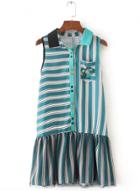 Oasap Turn Down Collar Sleeveless Color Block Striped Dress
