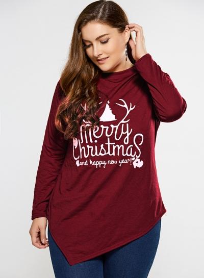 Oasap Fashion Plus Size Christmas Printing Irregular Sweatshirt
