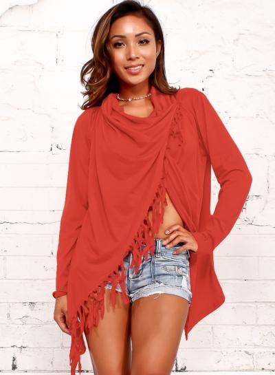 Oasap Asymmetric Design Tassels Decoration Pullover Tee Shirt
