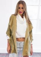 Oasap Solid Color Wide Lapel Drawstring Waist Trench Coat