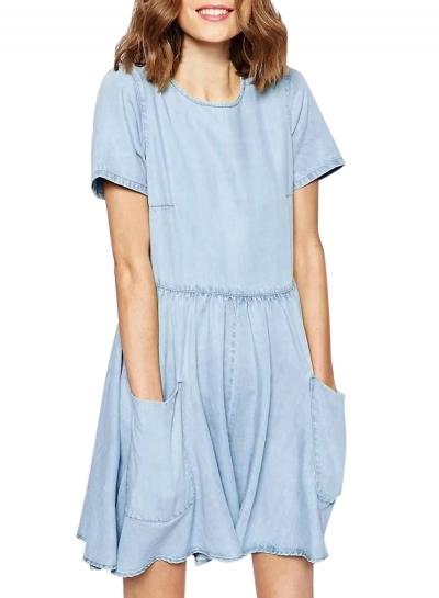 Oasap Women's Fashion Solid Wash Denim Pleated Culottes Rompers