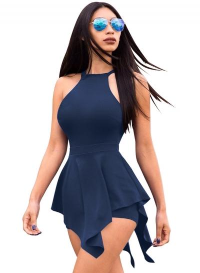 Oasap Summer Irregular Solid Slim Sleeveless Off The Shoulder Women Romper