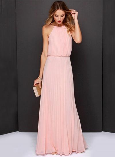 Oasap Elegant Off Shoulder Sleeveless Maxi Prom Pleated Dress