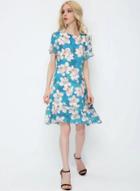 Oasap Short Sleeve Floral Print Ruffle Hem Dress